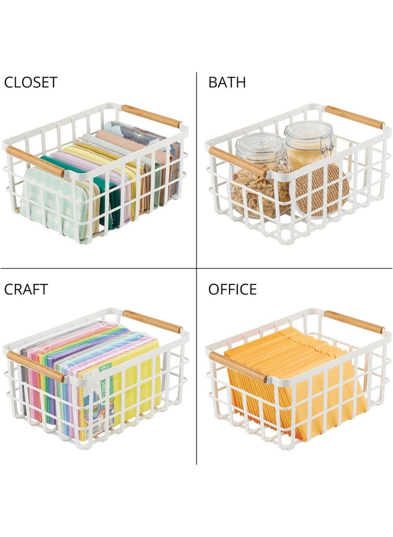 سبيس شوب سلال تخزين شبكية معدنية بمقابض خشبية تستخدم لتنظيم العناصر في غرف مختلفة من المنزل مثل غرفة المعيشة أو غرفة النوم أو الحمام (أبيض صغير) - Image 4