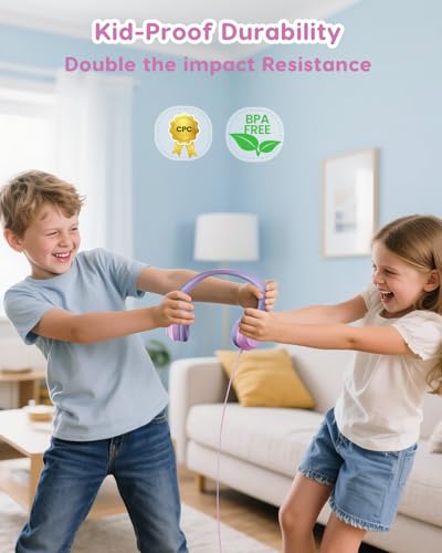 awatrue Kids Headphones, 74/85/94dB Volume Limiter, Foldable Wired Over Ear Headphones for Travel, 3.5mm Jack, Toddler Headphones for School, Chromebook, iPad, Tablet, Purple Pink - Image 3