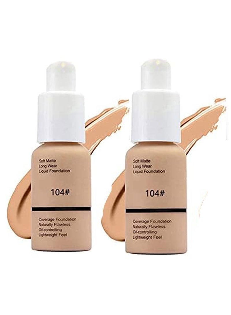 Phoera 2 Pack Flawless Soft Matte Liquid Foundation Durable Waterproof Oil Control Concealer 104 Buff Beige - Image 1