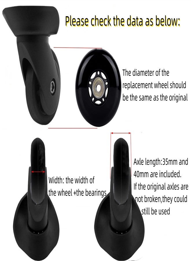 BFLAEPUN Luggage Suitcase Replacement Wheels 72 * 24mm(2.83"x0.95") Inline Skate Wheels With 8mm(0.31") Bearings Silent Swivel Casters Wheels Kit for Trolley Bags Case - Image 3