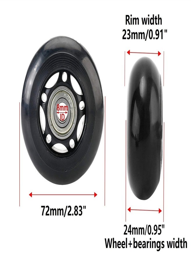 BFLAEPUN Luggage Suitcase Replacement Wheels 72 * 24mm(2.83"x0.95") Inline Skate Wheels With 8mm(0.31") Bearings Silent Swivel Casters Wheels Kit for Trolley Bags Case - Image 2