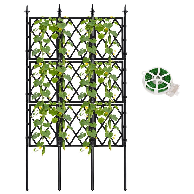 ParseBio 5.25FT Garden Trellis for Climbing Plants Outdoor, Black Iron Pipe Support Fence,Metal Wall Lattice Climbing Frame for Potted Plants Indoor for Ivy Vines Vegetable Flower, Patio, Lawn, Yard, Backyard - Image 1