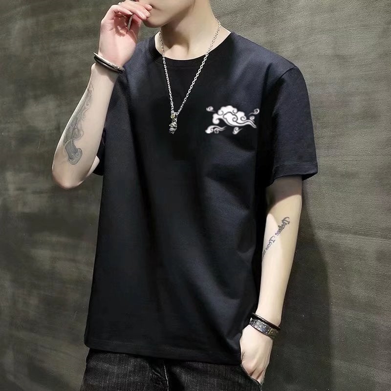 Cheap foreign trade supply factory mens tail goods short sleeve T-Shirt wholesale summer stall night market large size mens T-shirt Clouds/Black