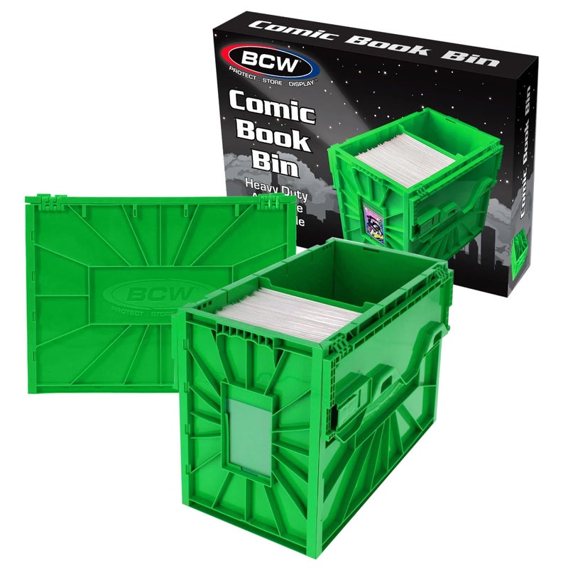 BCW BCW Short Comic Book Bin  Holds 150 Comics  Stackable Plastic Storage  AcidFree Organizer  Green 2 Pack