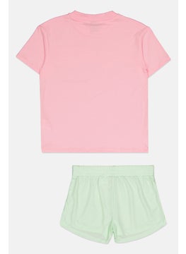 PUMA Kids Girl 2 Pieces Brand Logo T Shirt And Short Set, Pink/Mint  - Image 2