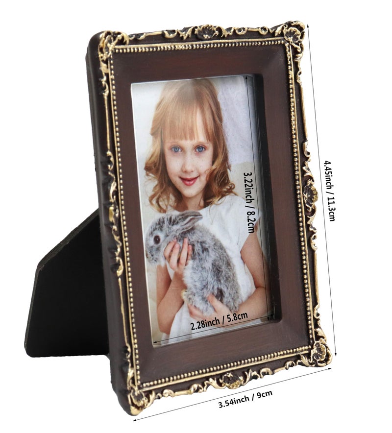Hymmah 2.5 * 3.5inch Mini Wallet Picture Frame عتيقة إطار الصورة مزخرفة إطار راتنجات مصنوعة يدويًا مع معرض الصور اللوحي والجدار - Image 3