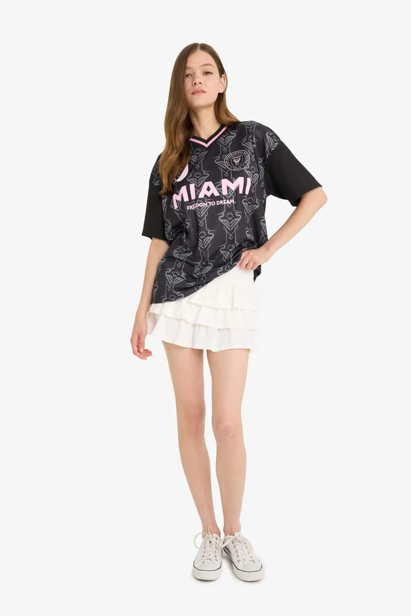 ديفاكتو Normal Waist Flounced Cotton White Mini Skirt