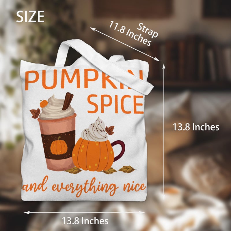 Gezred Pumpkin Coffee Tote Bag for Women, Fall Canvas Tote Bag Gift for Autumn, Birthday, Thanksgiving, Christmas, Pumpkin Spice and Everything Nice, 13.8x13.8 inch - Image 3