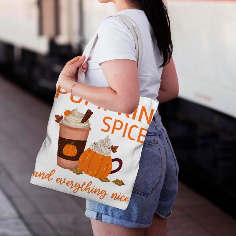 Gezred Pumpkin Coffee Tote Bag for Women, Fall Canvas Tote Bag Gift for Autumn, Birthday, Thanksgiving, Christmas, Pumpkin Spice and Everything Nice, 13.8x13.8 inch - Image 4