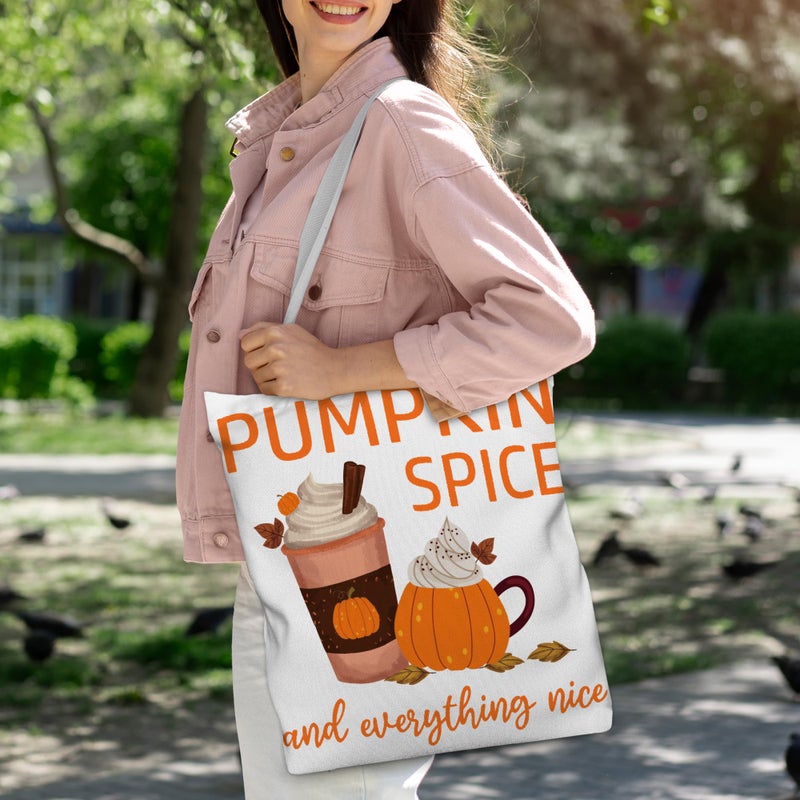 Gezred Pumpkin Coffee Tote Bag for Women, Fall Canvas Tote Bag Gift for Autumn, Birthday, Thanksgiving, Christmas, Pumpkin Spice and Everything Nice, 13.8x13.8 inch - Image 2