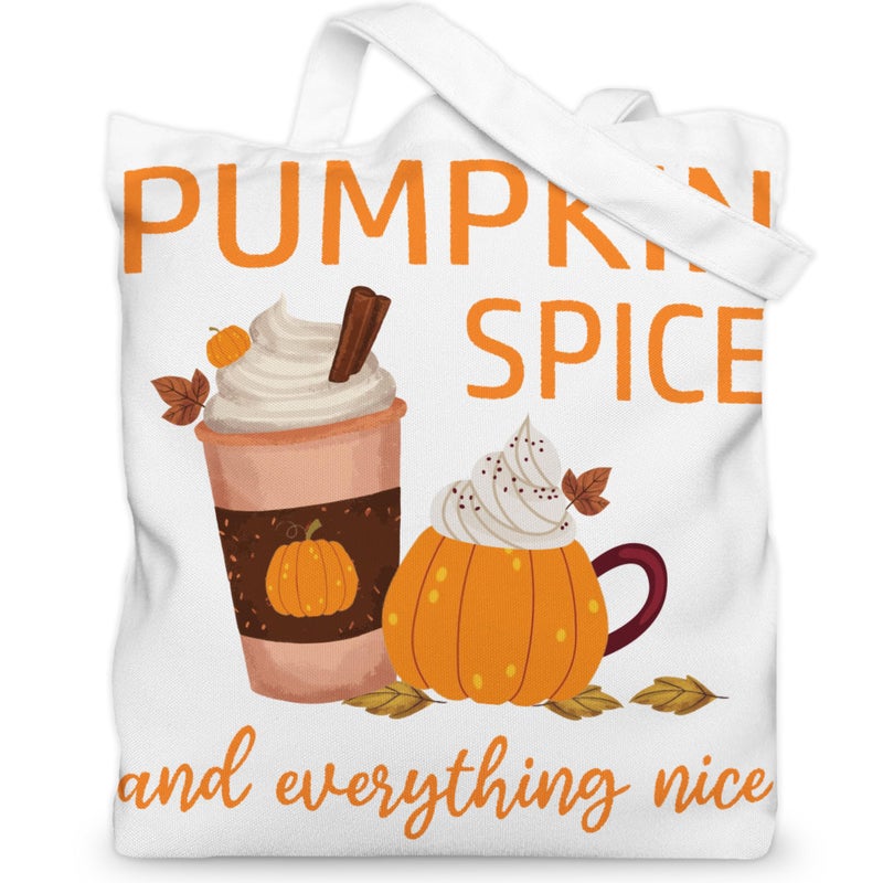 Gezred Pumpkin Coffee Tote Bag for Women, Fall Canvas Tote Bag Gift for Autumn, Birthday, Thanksgiving, Christmas, Pumpkin Spice and Everything Nice, 13.8x13.8 inch - Image 1