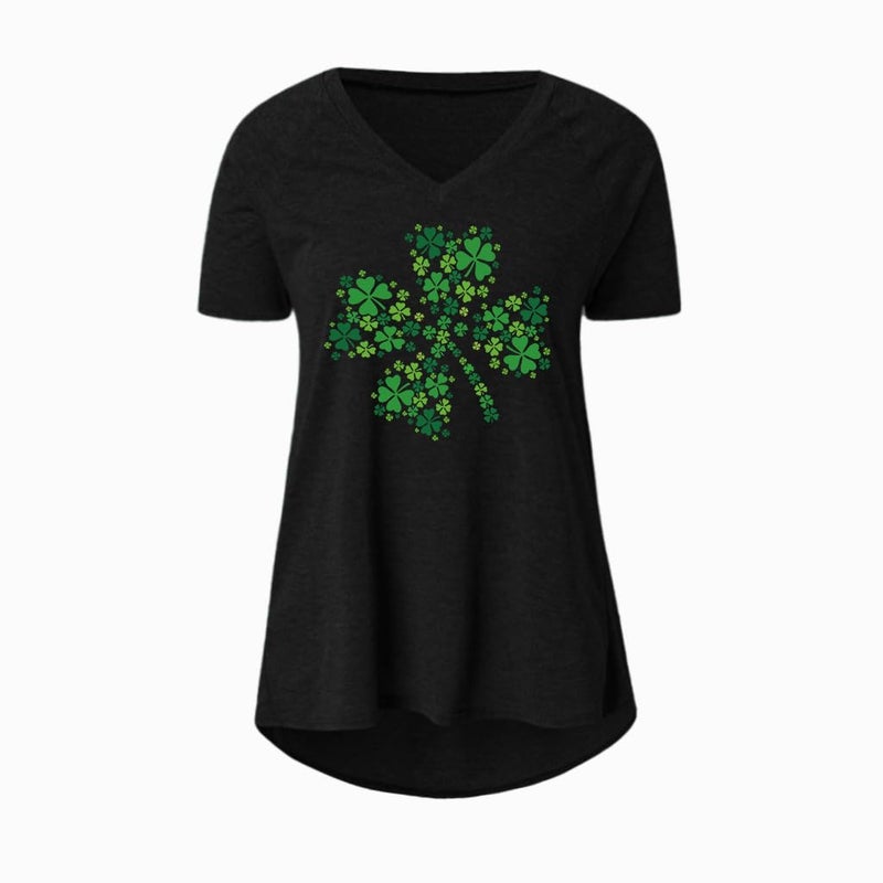 KKG Womens St Patricks Day Shirt Shamrock Long Tunics or Tops to Wear with Leggings Plus Size, Loose Fit V Neck Short Sleeves - Image 4
