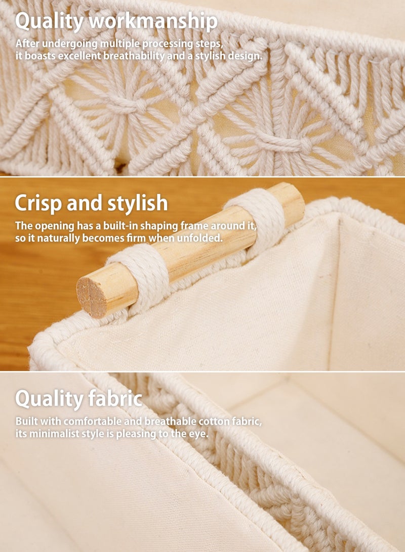 LOOPITYS 2-piece storage basket, white Bohemian style woven basket, used for organizing countertop weaving decoration, toilet paper basket, used for home decoration, bedroom, living room entrance tabletop - Image 5