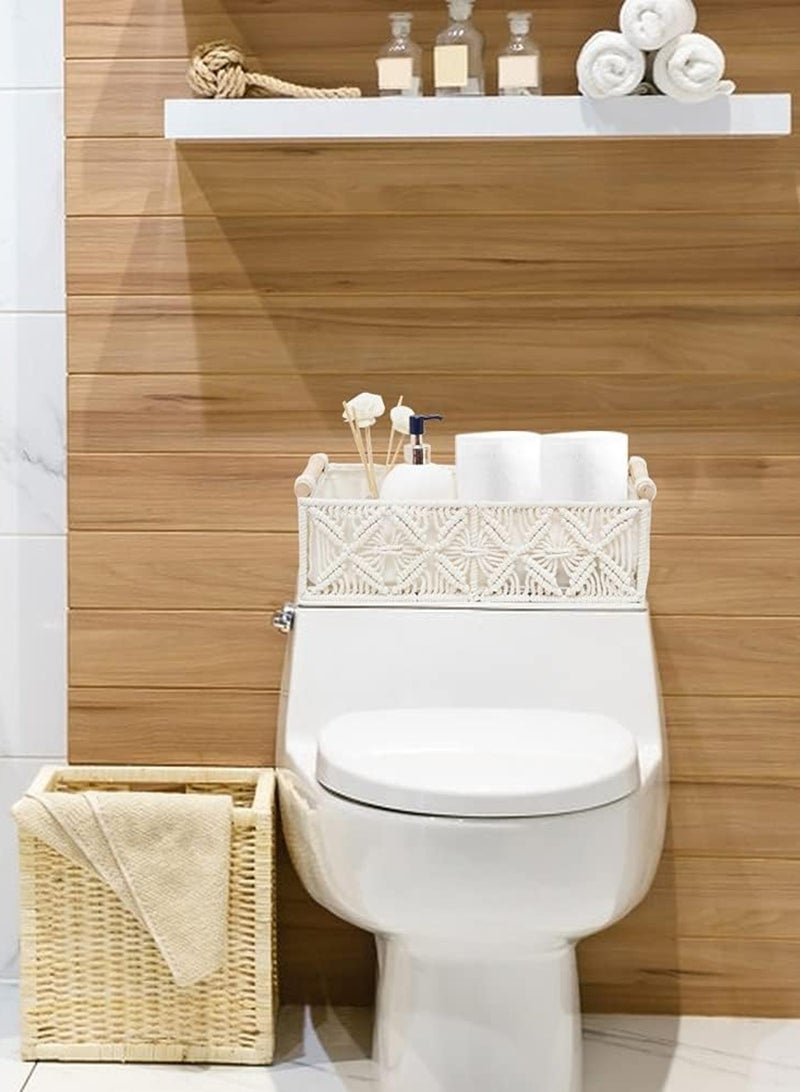 LOOPITYS 2-piece storage basket, white Bohemian style woven basket, used for organizing countertop weaving decoration, toilet paper basket, used for home decoration, bedroom, living room entrance tabletop - Image 3