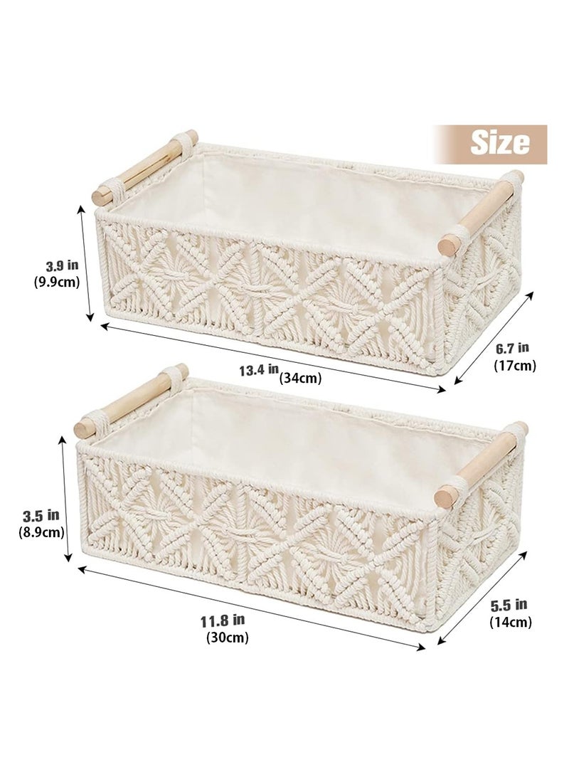 LOOPITYS 2-piece storage basket, white Bohemian style woven basket, used for organizing countertop weaving decoration, toilet paper basket, used for home decoration, bedroom, living room entrance tabletop - Image 4