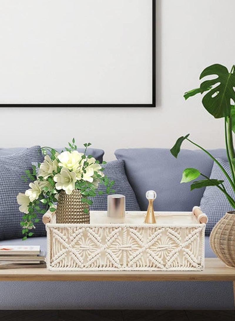 LOOPITYS 2-piece storage basket, white Bohemian style woven basket, used for organizing countertop weaving decoration, toilet paper basket, used for home decoration, bedroom, living room entrance tabletop - Image 2