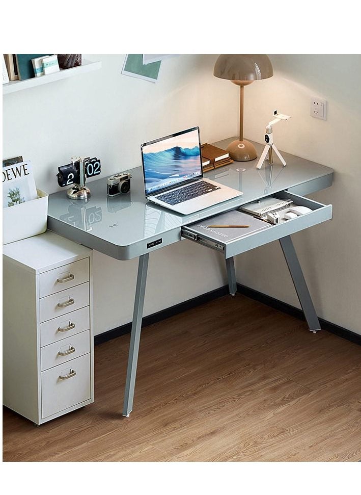 LINSY - Classic  Home Office Desk  With One Drawer, Glass Top, and USB Charger, Grey Green color, 120 L*60 W*75 H cm - pzsku/ZDC37918542F847C3A0D4Z/45/_/1655540566/cb08bc7c-3687-40bc-8b9a-1c7860f4cc47