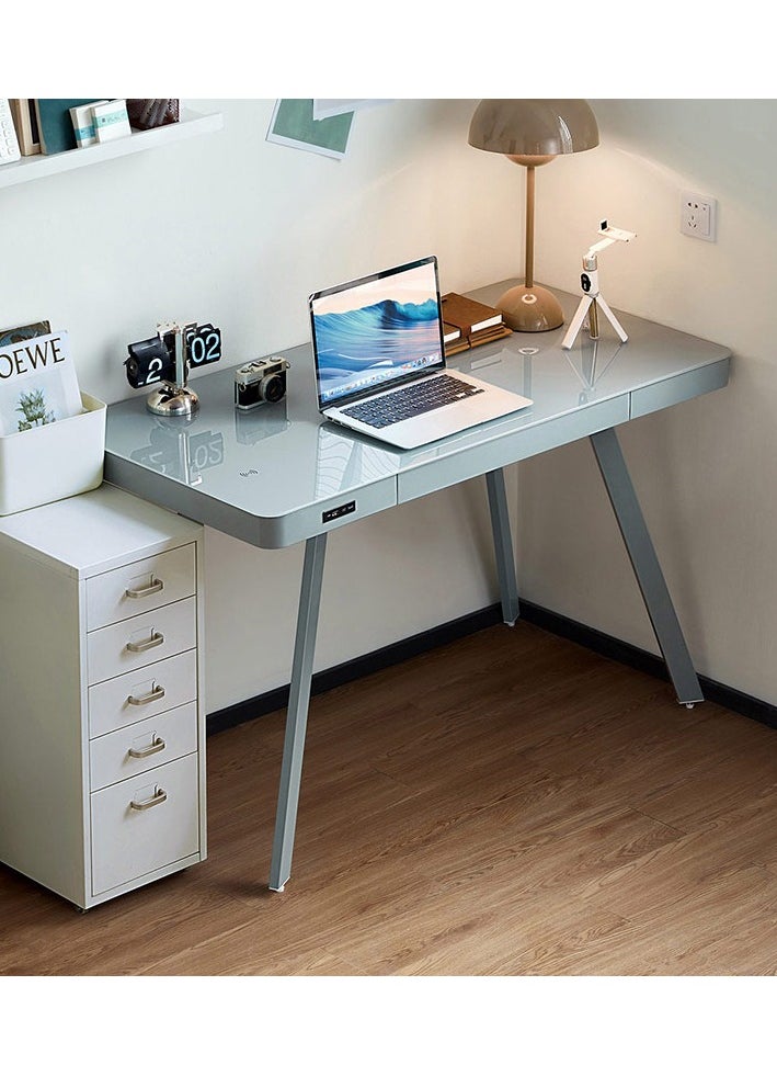 LINSY - Classic  Home Office Desk  With One Drawer, Glass Top, and USB Charger, Grey Green color, 120 L*60 W*75 H cm - pzsku/ZDC37918542F847C3A0D4Z/45/_/1707667964/9982948f-7005-40c8-9424-4375ae61fcf1