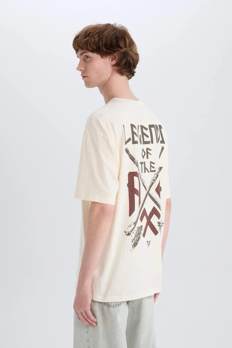 ديفاكتو Cotton Vikings Valhalla Boxy Fit Back Printed T-Shirt