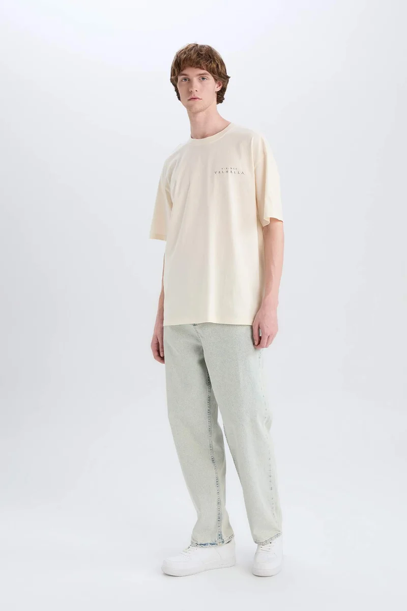 ديفاكتو Cotton Vikings Valhalla Boxy Fit Back Printed T-Shirt