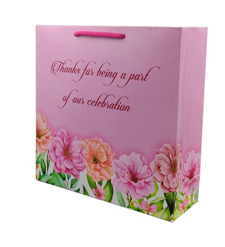 Arrow Paper Products Pink Floral Thank You Big Paper Gift Bags for Baby Shower Return Gift Small Presents Weddings Birthday Holiday Presents Pack of 50 9x9x3inches