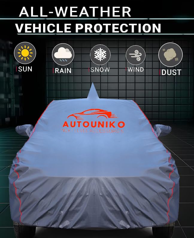 AUTOUNIKO 100% Waterproof Car Body Cover for Tata Punch with Mirror and Antenna Pocket and Soft Cotton Lining (Full Bottom Elastic Triple Stitched) (Grey with Red Piping) - Image 2