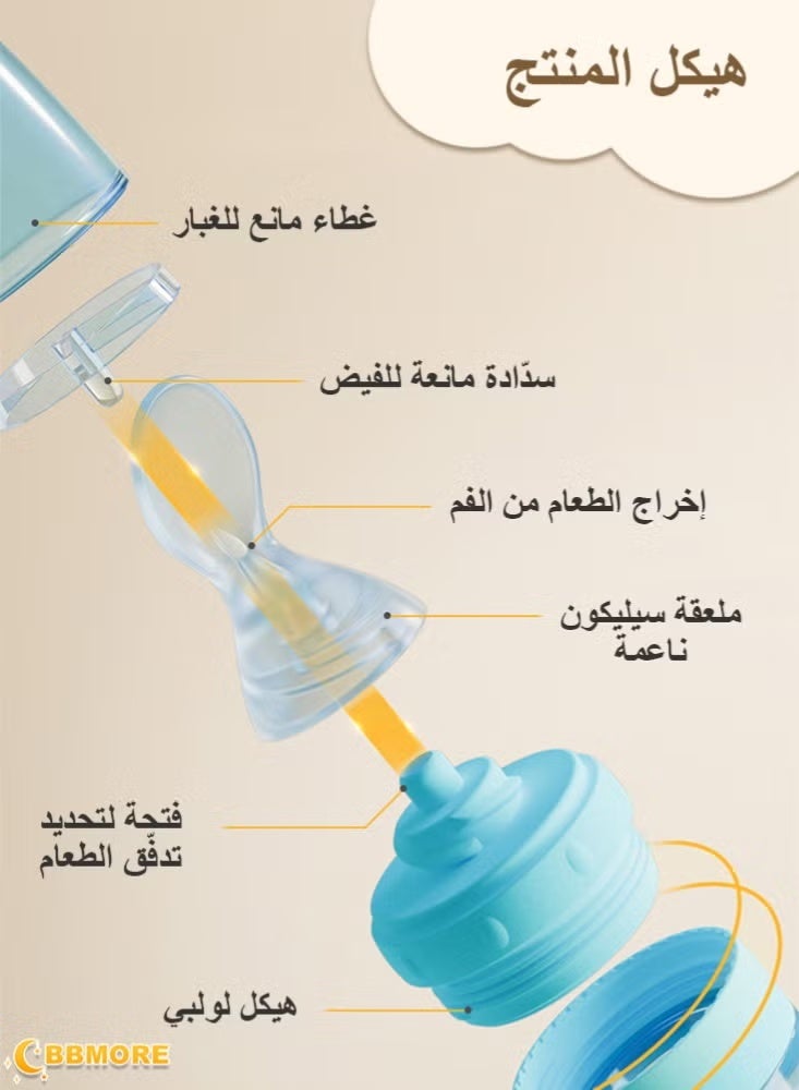 ملعقة توزيع طعام طفل سيليكون 150ml بقاعدة امتصاصية ضد التسرب ملعقة ضغطية إطعام بيد واحدة للمعجون والأطعمة الصلبة مناسبة للسفر للرضع والاطفال الصغار لون بني - Image 4