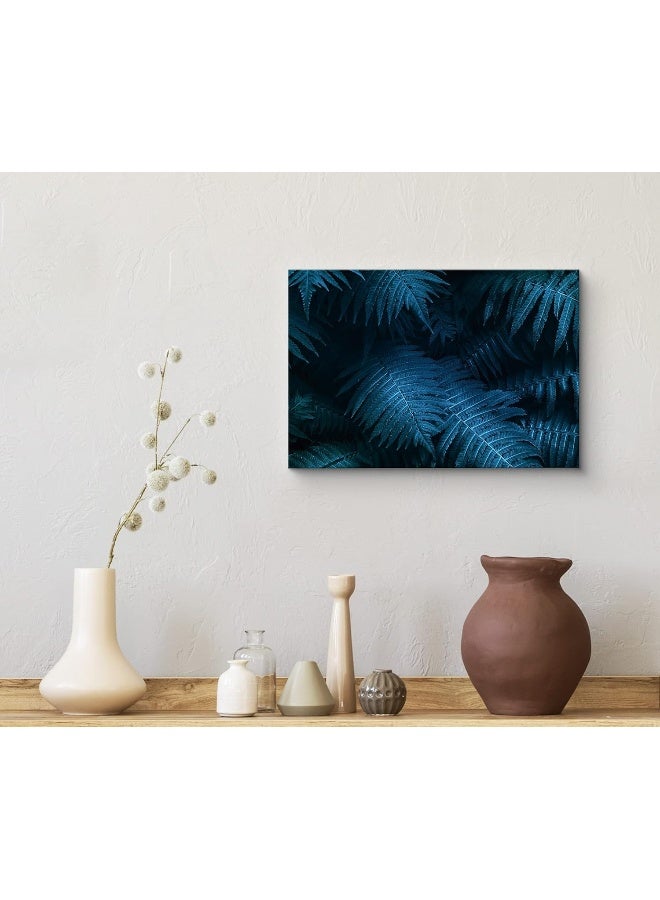 wall26 Canvas Print Wall Art Dark Blue Palm Leaves Deep in Forest Nature Plants Digital Art Modern Art Tropical CloseUp Relax/Calm Blue and Black for Living Room, Bedroom, Office - 16x24 inches - Image 3