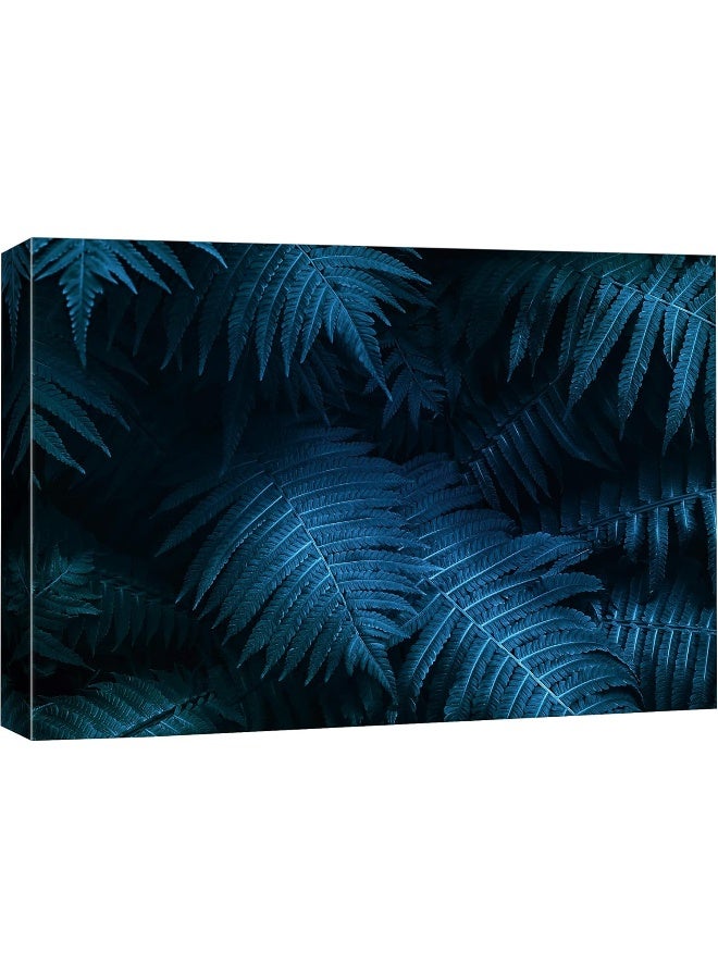 wall26 Canvas Print Wall Art Dark Blue Palm Leaves Deep in Forest Nature Plants Digital Art Modern Art Tropical CloseUp Relax/Calm Blue and Black for Living Room, Bedroom, Office - 16x24 inches - Image 1