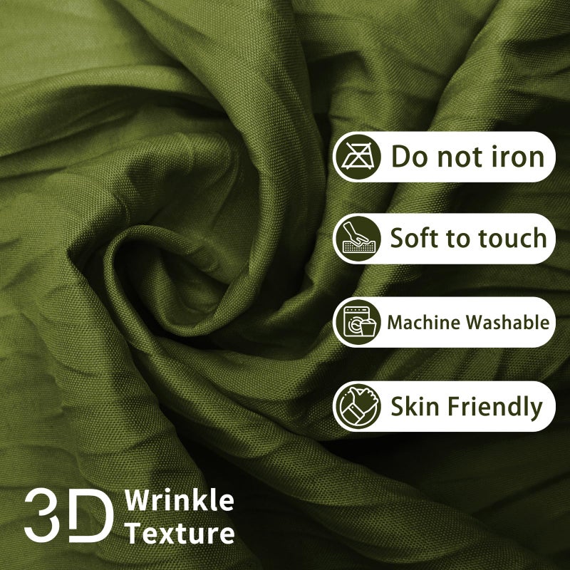 Tititex Olive Dark Green Crumpled Shower Curtain, Textured Heavy Duty 156GSM Fabric, Hotel Luxury Bathroom Decorative Waterproof Curtian 72x72 Inch with 12 Hooks - Image 5