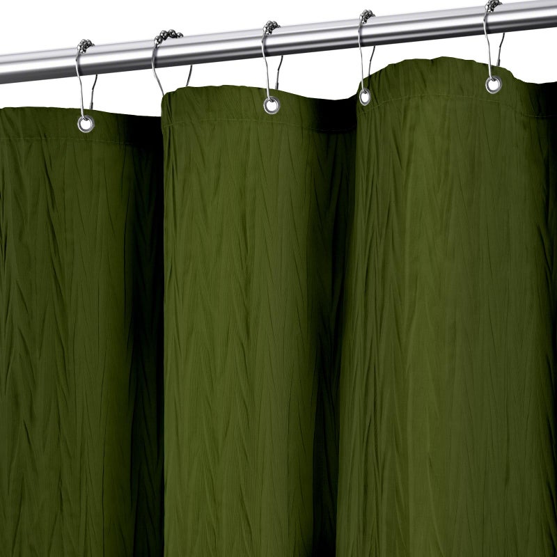 Tititex Olive Dark Green Crumpled Shower Curtain, Textured Heavy Duty 156GSM Fabric, Hotel Luxury Bathroom Decorative Waterproof Curtian 72x72 Inch with 12 Hooks - Image 1