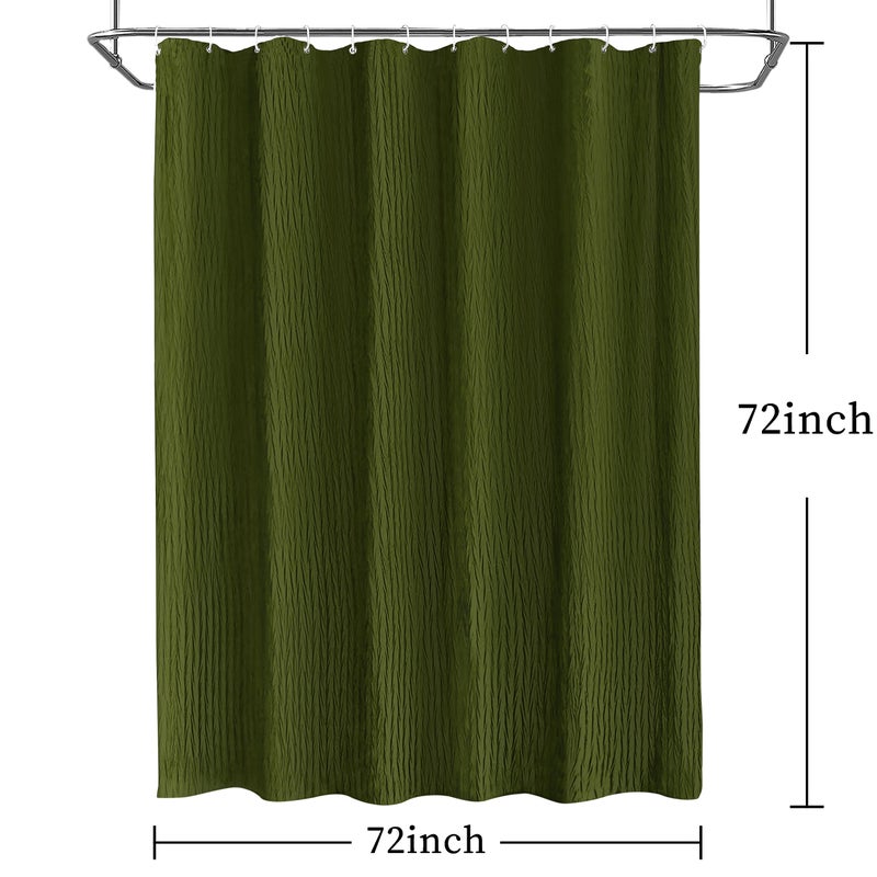 Tititex Olive Dark Green Crumpled Shower Curtain, Textured Heavy Duty 156GSM Fabric, Hotel Luxury Bathroom Decorative Waterproof Curtian 72x72 Inch with 12 Hooks - Image 3
