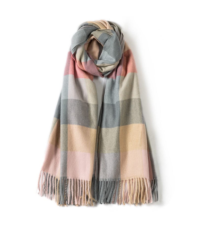 Villand Women's Wool Scarf - Cashmere Feel Winter Warm Checked Scarves for Women, Large Soft Thick Shawls and Wraps with Gift Box (Lilac Check) - Image 1