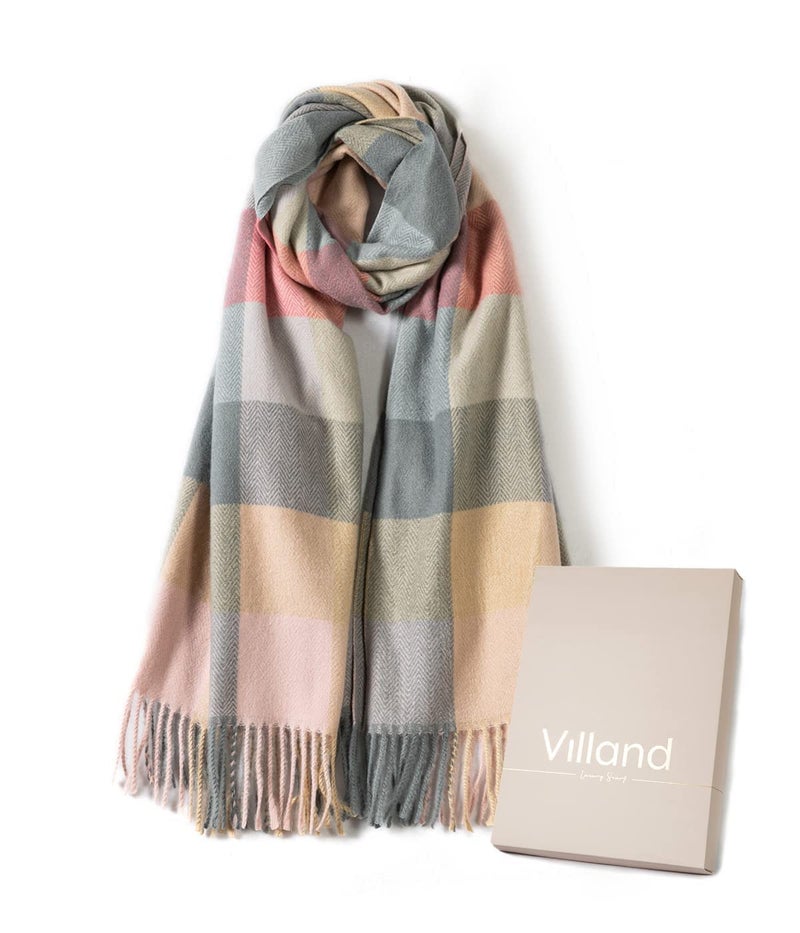 Villand Women's Wool Scarf - Cashmere Feel Winter Warm Checked Scarves for Women, Large Soft Thick Shawls and Wraps with Gift Box (Lilac Check) - Image 2