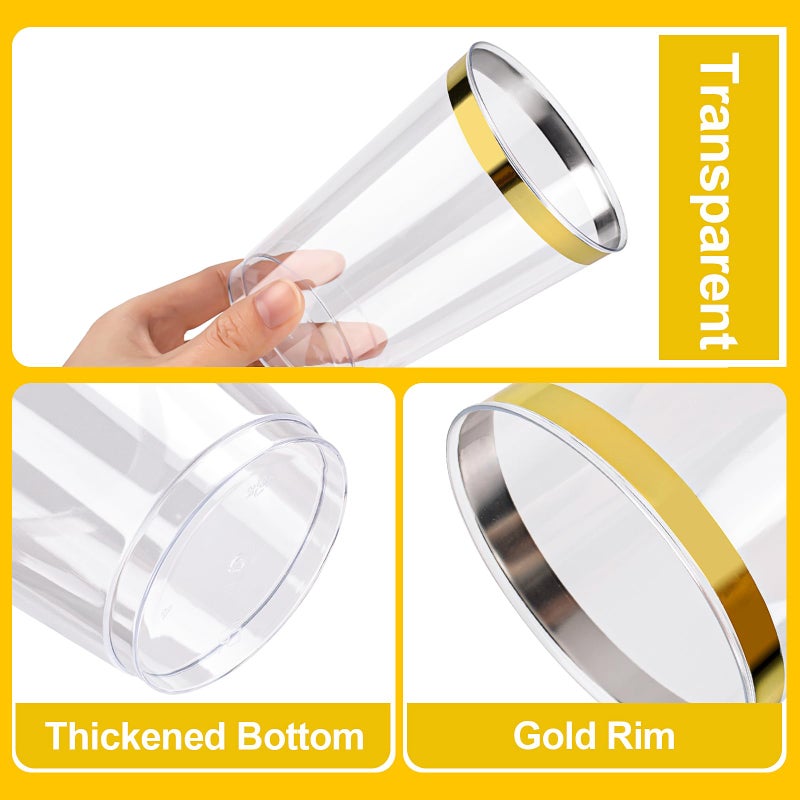 BESTVIP 12oz Gold Plastic Cups  100 Pack Gold Rimmed Disposable Cups  Heavy-duty Party Cocktail Glasses  Plastic Cups for Party  Holiday  Wedding and Birthday - Image 3