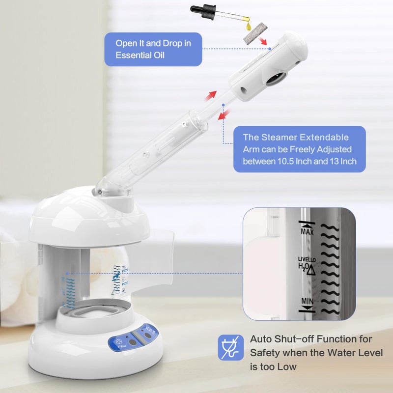 Kingsteam Facial Steamer - Ozone Steamer with Extendable Arm - Professional Nano Ionic Facial Steamer for Deep Cleaning - Portable for Personal Care Use at Home or Salon - Image 5