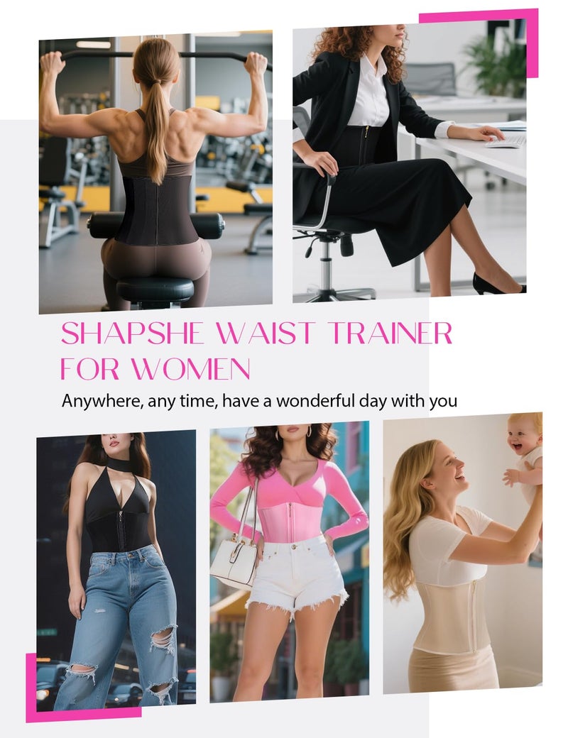 SHAPSHE Waist Trainer for Women Tummy Control Corset Hourglass Body Shaper Waist Cincher Back Support Wrap Belt with Zipper Hook Tan - Image 4