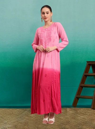 Alaya Hand Embroidered Chikankari Modal Ombre Jalabiya-AL4018