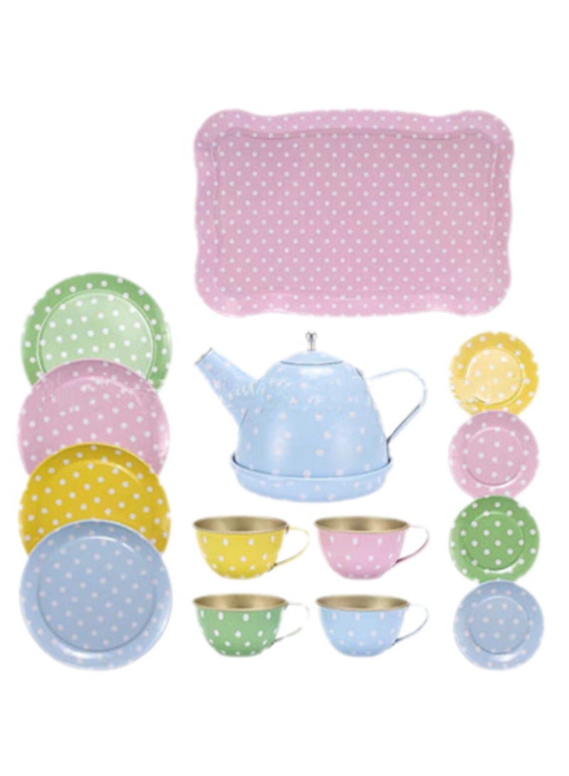 14-Piece Polka Dot Series, Tea Set For Little Girls, Safe And Durable Children'S Toys, Children'S Gifts, Teapot Tableware Kitchen Role Play Tin Tea Party - Image 1