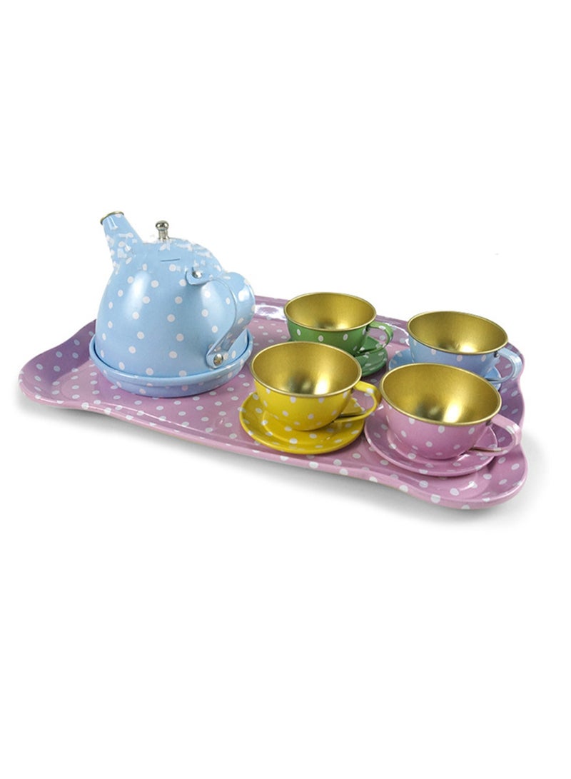 14-Piece Polka Dot Series, Tea Set For Little Girls, Safe And Durable Children'S Toys, Children'S Gifts, Teapot Tableware Kitchen Role Play Tin Tea Party - Image 2
