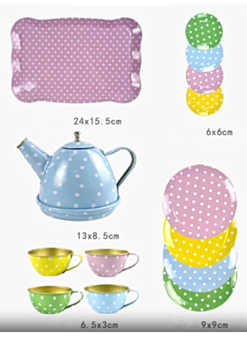 14-Piece Polka Dot Series, Tea Set For Little Girls, Safe And Durable Children'S Toys, Children'S Gifts, Teapot Tableware Kitchen Role Play Tin Tea Party - Image 3