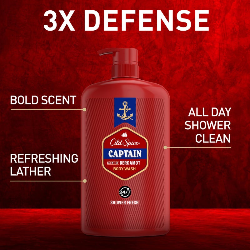 Old Spice Refreshing Body Wash for Men, 3X Defense, 24/7 Shower Fresh with Long Lasting Scent, Red Collection, Captain with Bergamot Scent, 33.4 oz - Image 2