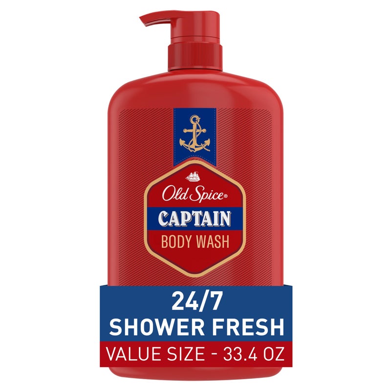 Old Spice Refreshing Body Wash for Men, 3X Defense, 24/7 Shower Fresh with Long Lasting Scent, Red Collection, Captain with Bergamot Scent, 33.4 oz - Image 1