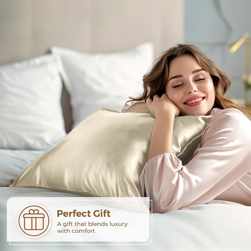 Pure Bedding Satin Pillowcase 2 Pack - King Size (20"x40", Ivory) - Silky Pillow Cases for Hair and Skin - Satin Pillow Covers with Envelope Closure - Extra Soft Premium Microfiber - Image 4