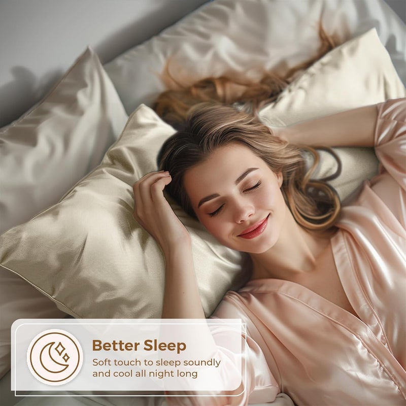 Pure Bedding Satin Pillowcase 2 Pack - King Size (20"x40", Ivory) - Silky Pillow Cases for Hair and Skin - Satin Pillow Covers with Envelope Closure - Extra Soft Premium Microfiber - Image 3