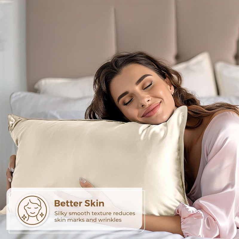 Pure Bedding Satin Pillowcase 2 Pack - King Size (20"x40", Ivory) - Silky Pillow Cases for Hair and Skin - Satin Pillow Covers with Envelope Closure - Extra Soft Premium Microfiber - Image 2