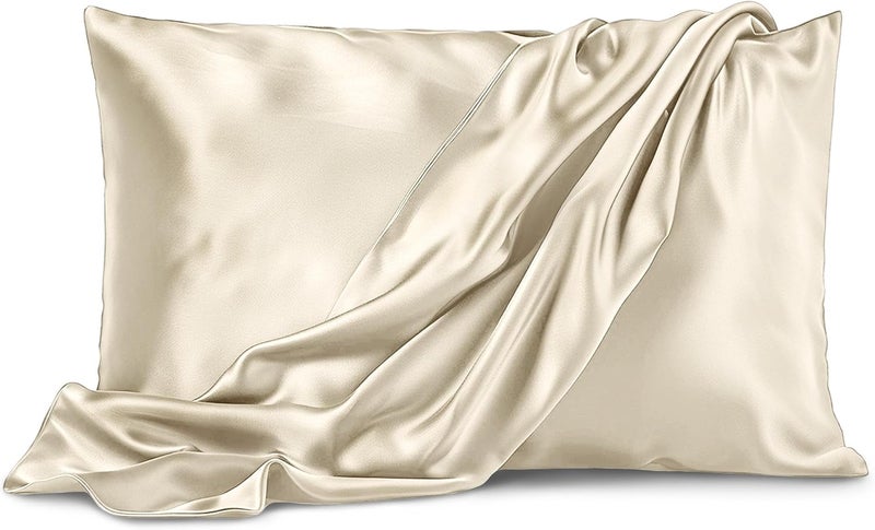 Pure Bedding Satin Pillowcase 2 Pack - King Size (20"x40", Ivory) - Silky Pillow Cases for Hair and Skin - Satin Pillow Covers with Envelope Closure - Extra Soft Premium Microfiber - Image 1