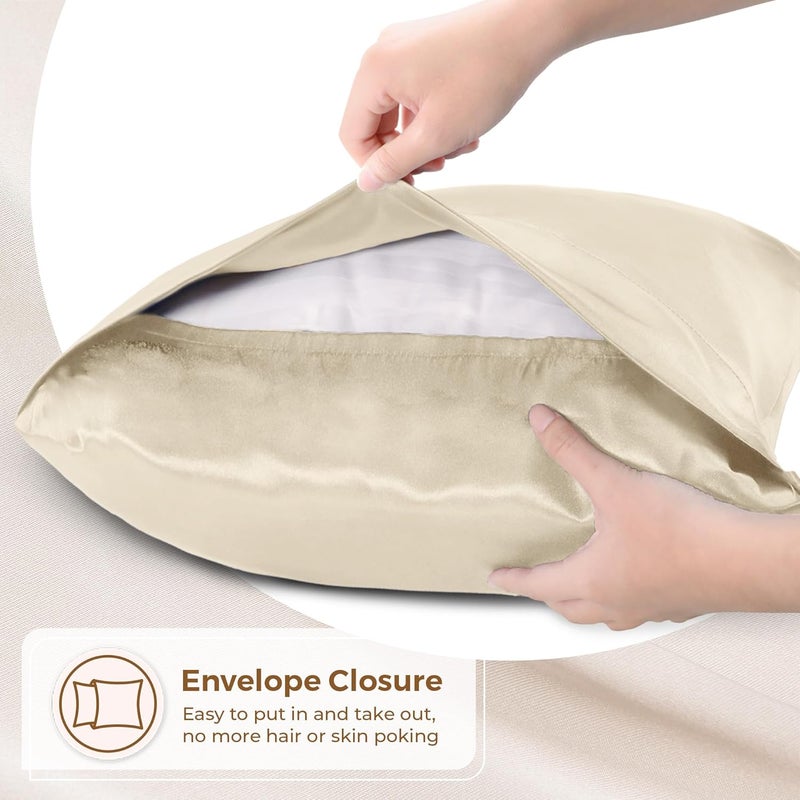 Pure Bedding Satin Pillowcase 2 Pack - King Size (20"x40", Ivory) - Silky Pillow Cases for Hair and Skin - Satin Pillow Covers with Envelope Closure - Extra Soft Premium Microfiber - Image 5
