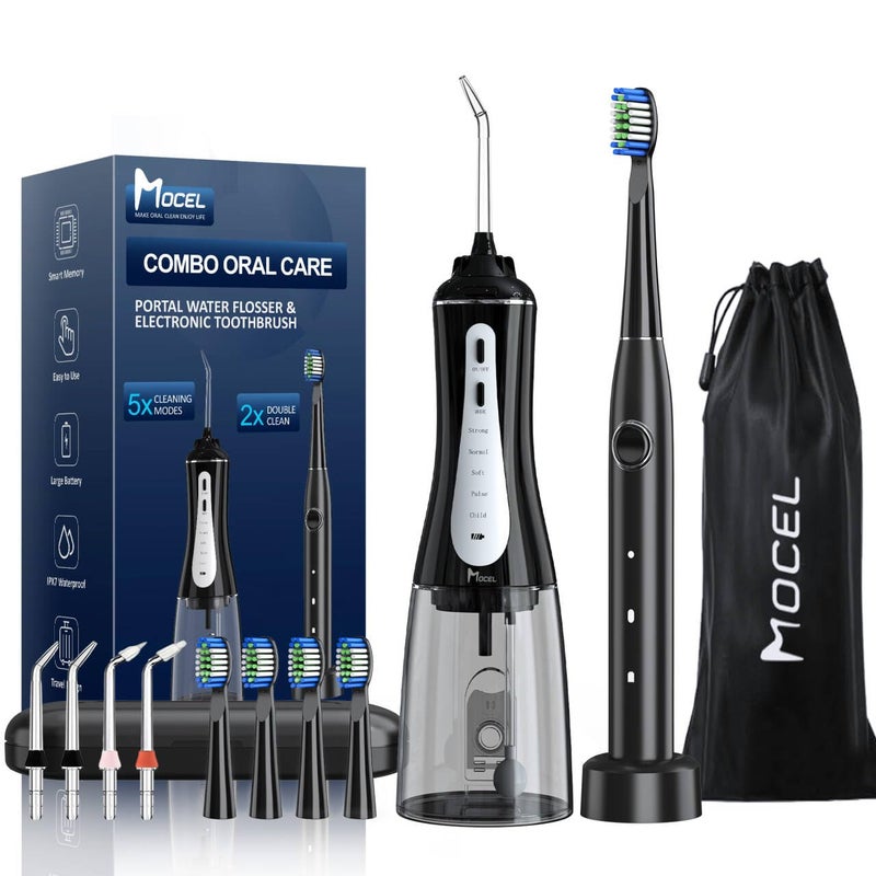 MOCEL Water Dental Flosser and Electric Toothbrush Combo - Portable Oral Clean Kit for Teeth Cleaning, Braces & Gums Care - Image 1