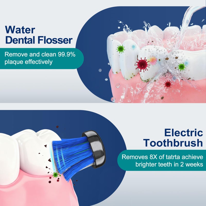 MOCEL Water Dental Flosser and Electric Toothbrush Combo - Portable Oral Clean Kit for Teeth Cleaning, Braces & Gums Care - Image 2